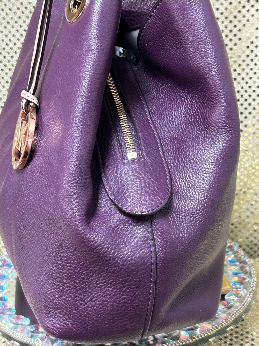 Michael Kors Large Lillie Purple Leather Shoulder Bag Approximately 13 x 11 x 6 - Picture 14 of 17